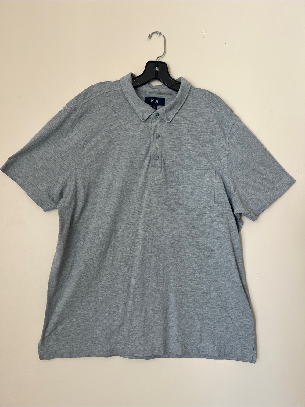 1901 Men's Light Blue Grey Short-Sleeve Polo with Chest Pocket XL